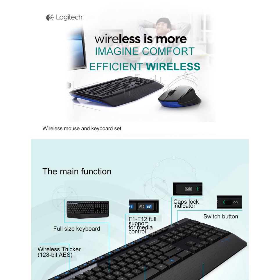 Logitech MK345 wireless keyboard mouse ergonomic waterproof mute keyboard and mouse combination