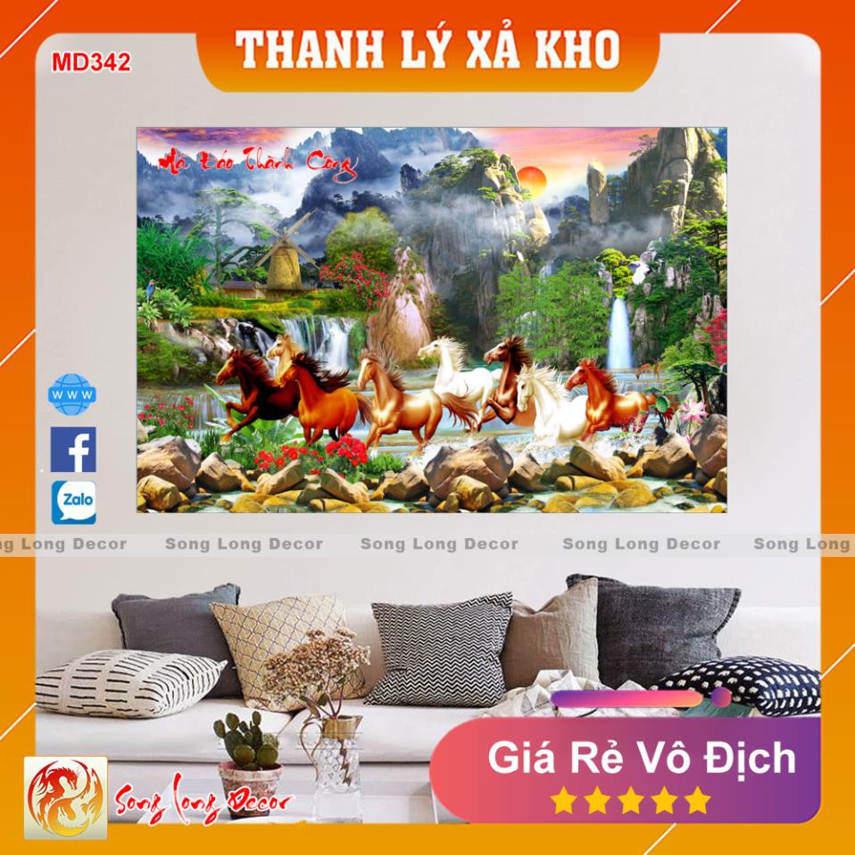 [Mã SKAMLTSM9 giảm 10% đơn 99K] Tranh dán tường 3d Mã Đáo Thành Công - MD342 Tranh 3D Phong Thủy - Song Long Decor