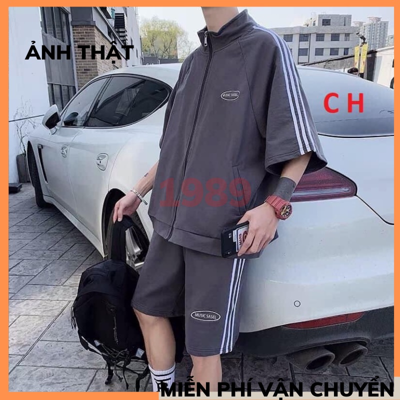 Bộ thể thao khóa 3 sọc KA CLoset vải cotton loại 1, full 4 màu: Đen, Trắng, Chì, Xanh, dáng unisex rộng đẹp FROM TO