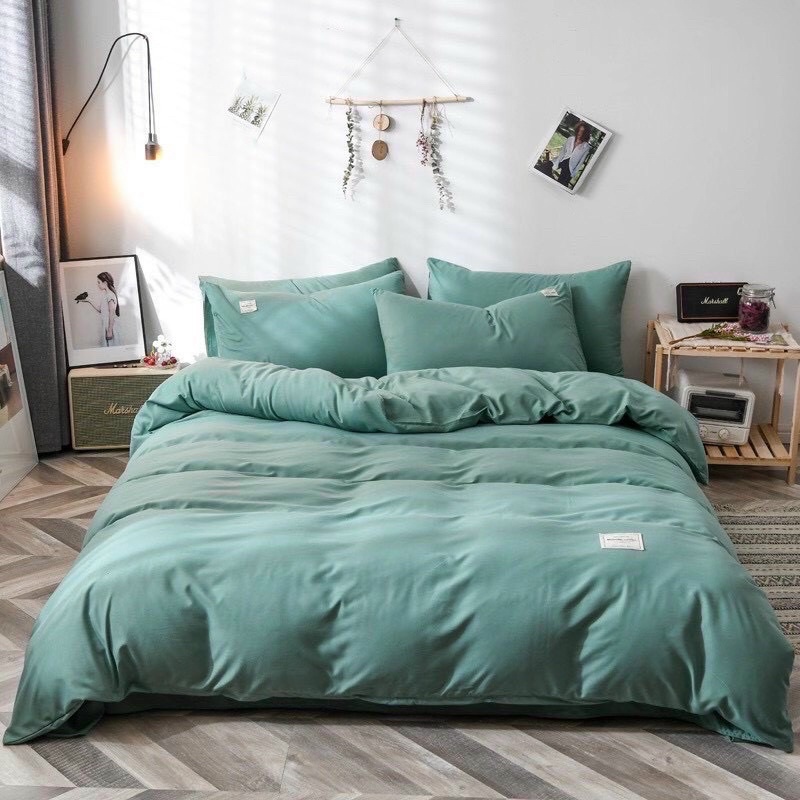 Bộ chăn ga gối cotton tici - Mẫu xanh mint