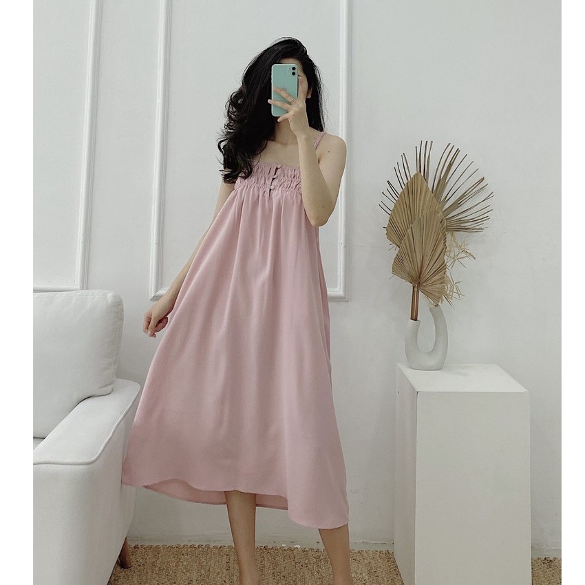 YU CHERRY | Đầm hai dây chất vải cát mịn cách điệu thun ngực Cami Long Dress YD125