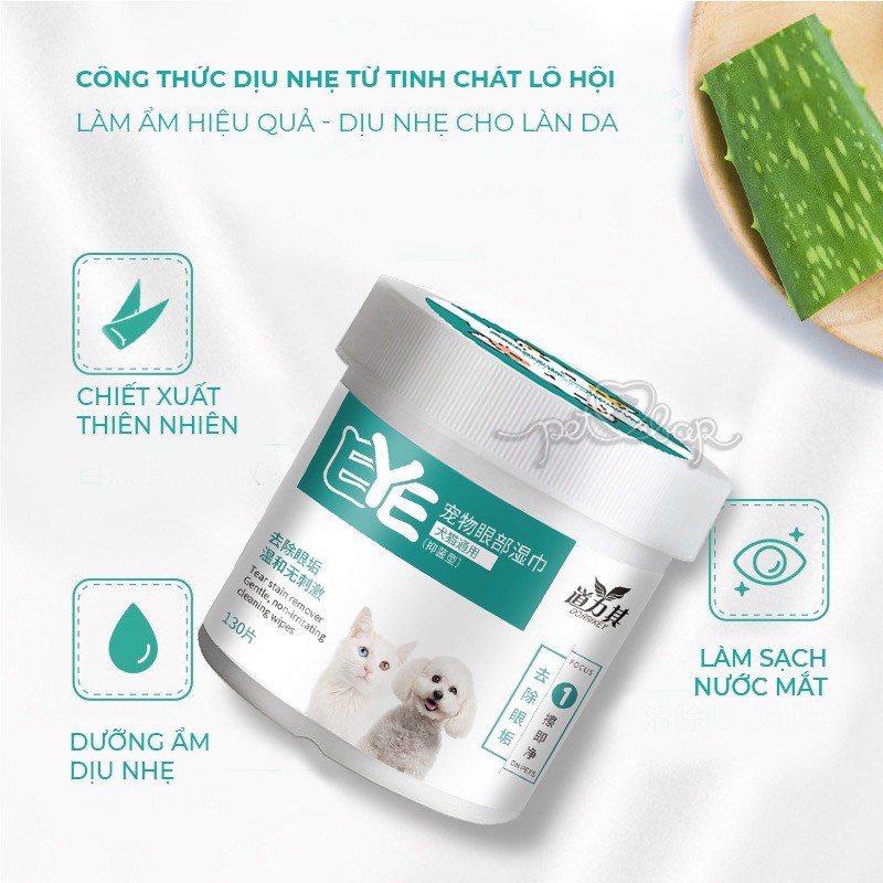 Khăn lau mắt lau tai chiết xuất lô hội an toàn dịu nhẹ cho thú cưng, khăn lau mắt lau tai cho chó mèo
