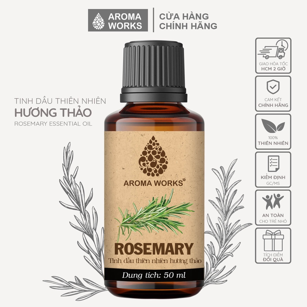 Tinh dầu Hương Thảo Aroma Works xông phòng, giúp dễ ngủ, đuổi muỗi, giải cảm, khử mùi - Rosemary