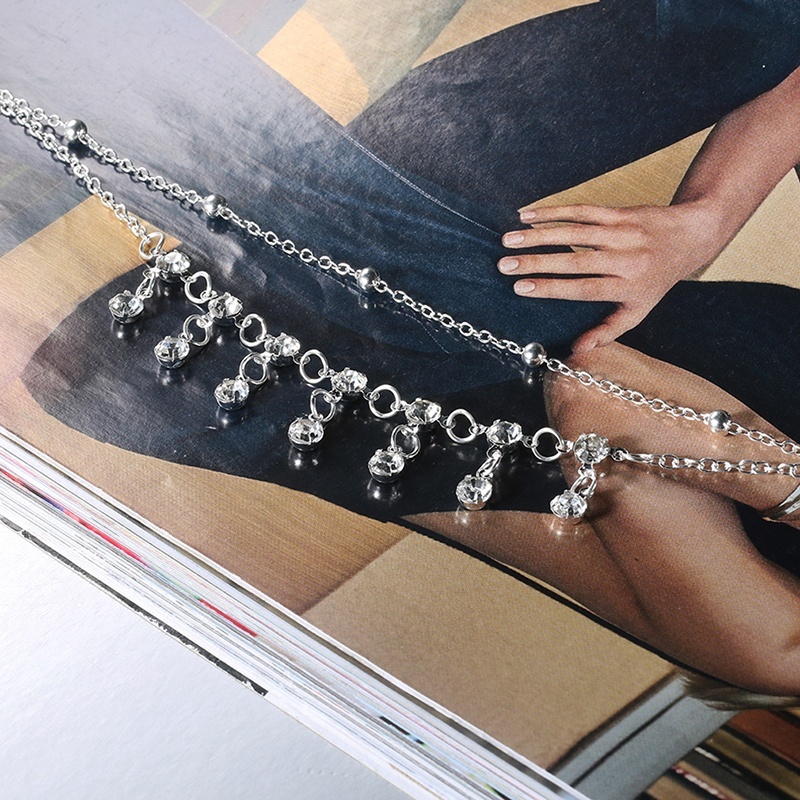 Summer Cool Beach Anklet Double Tassel Small Silver Pearl Pendant Feet | BigBuy360 - bigbuy360.vn
