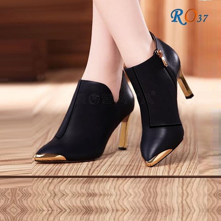 Giày boot nữ cỗ thấp đế cao 7cm hai màu đen đỏ hàng hiệu rosata ro37