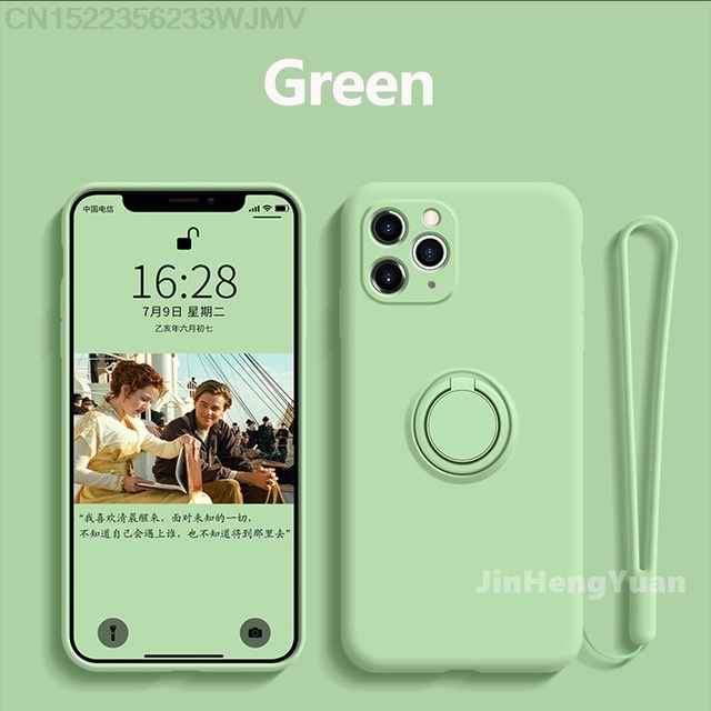Ốp Điện Thoại Silicone Mềm Có Vòng Đỡ Từ Tính + Dây Đeo Cho IPhone 13 12 11 Pro Max XR X XS Max 7 8 Plus