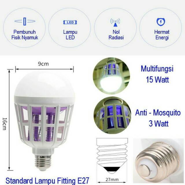 Bóng đèn Led chiếu sáng kiêm đèn bắt muỗi và côn trùng 15W