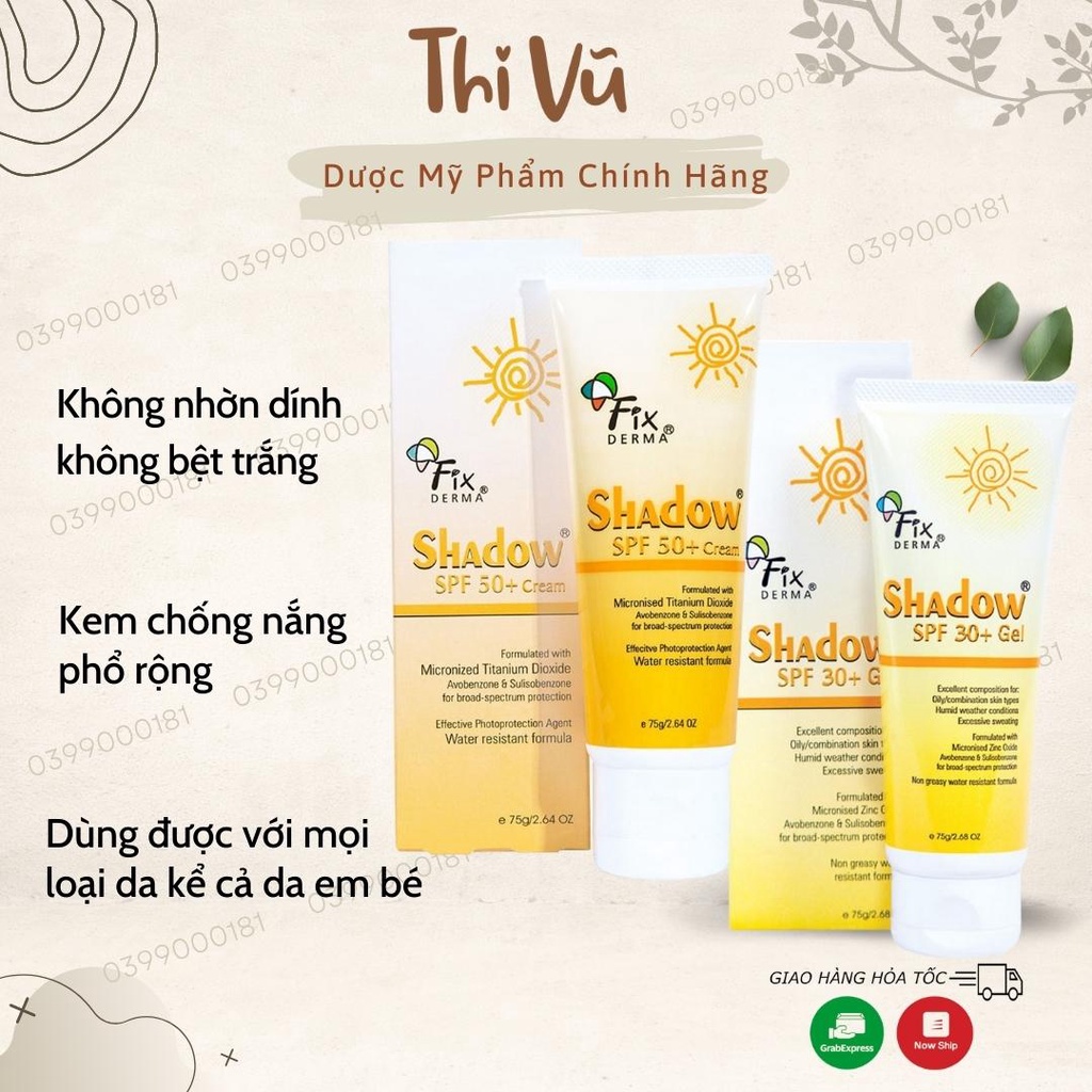 Kem chống nắng Fixderma Shadow SPF50 spf 30 cho mọi loại da - Phân Phối Chính ThứcThi Vũ