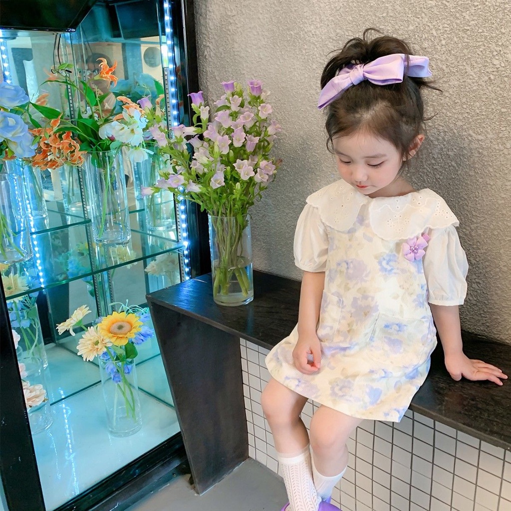 Set Áo Thun Ngắn Tay + Chân Váy Hoa Thời Trang Cho Bé Gái