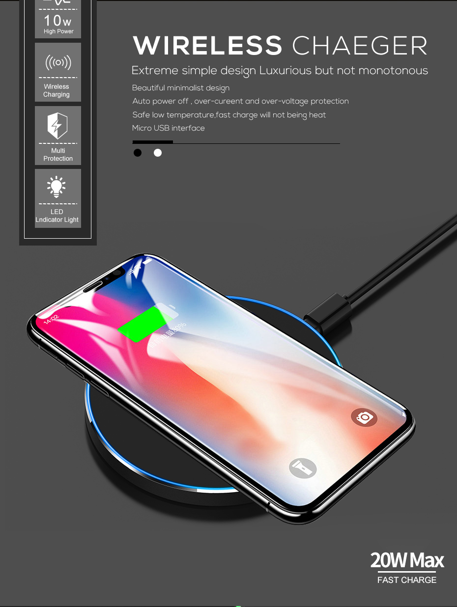 GYSO 15W Fast Wireless Charger For Samsung Galaxy S10 S9/S9+ S8 Note 9 USB Qi Charging Pad for iPhone 11 Pro XS Max XR X 8 Plus