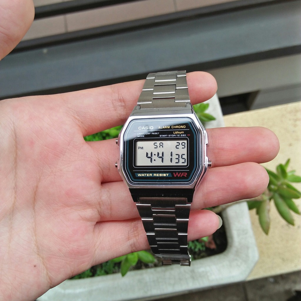 Đồng hồ nam casio A159-A158 full box Máy Nhật chống nước kính sapphire chống xước cá tính