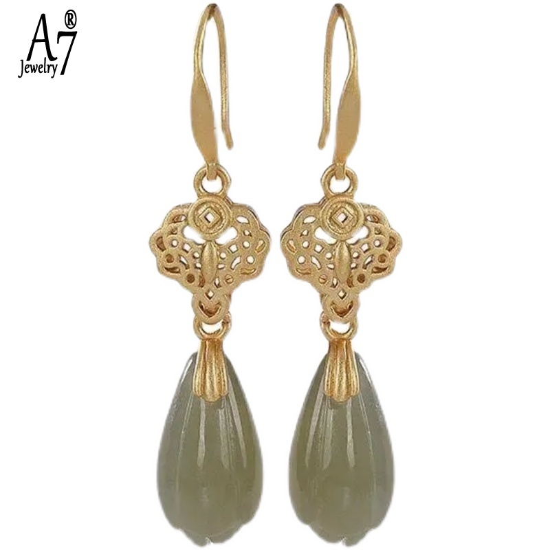 Bông Tai Bạc S925 Đính Ngọc Bích Kiểu Vintage Dễ Thương Cho Nữ