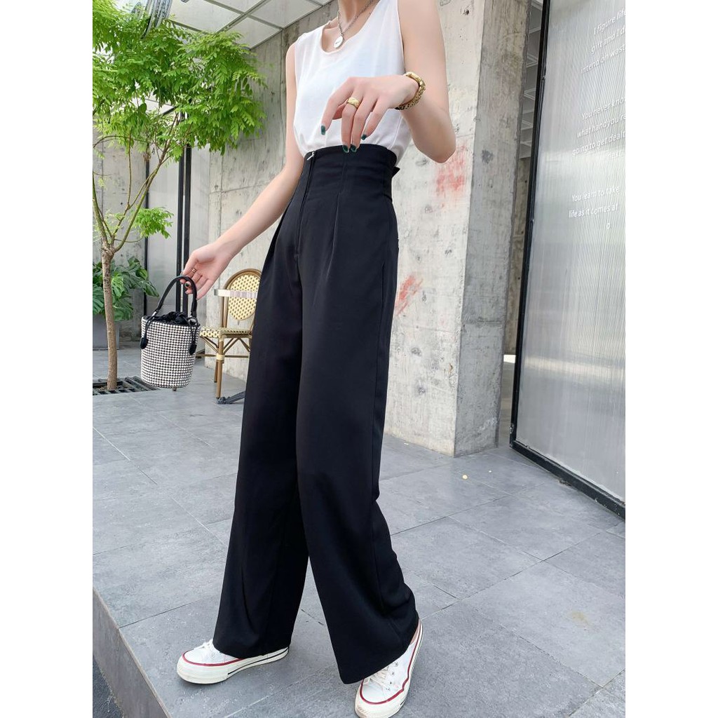 [HOTTREND] Quần ống rộng khoá trước, quần ống suông cạp cao kiểu dáng sang chảnh.