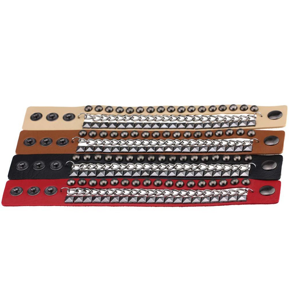 Vòng tay da phối đinh tán phong cách Rock cho nữ