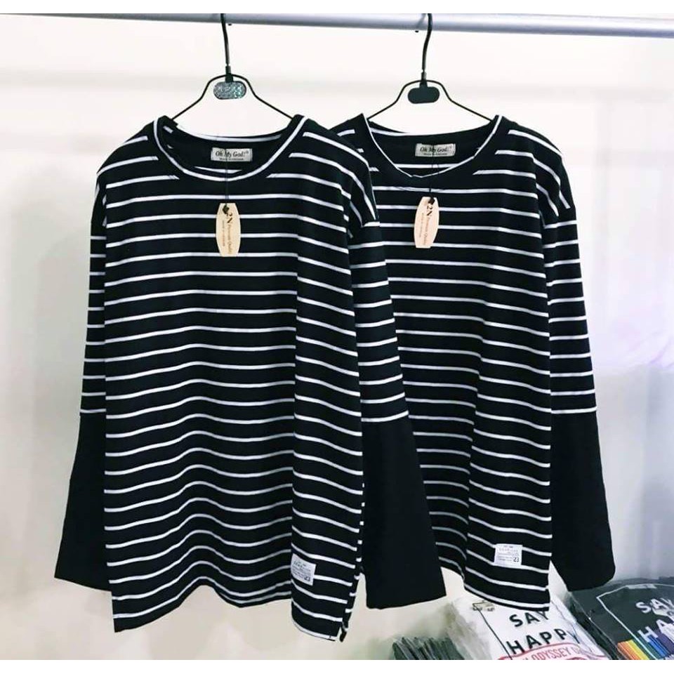 [FREESHIP❤️] Áo thun nam dài tay Áo thun Hiphop Áo thun không cổ Áo thun nam kẻ ngang tay dài nối #74884 giayngostore | BigBuy360 - bigbuy360.vn