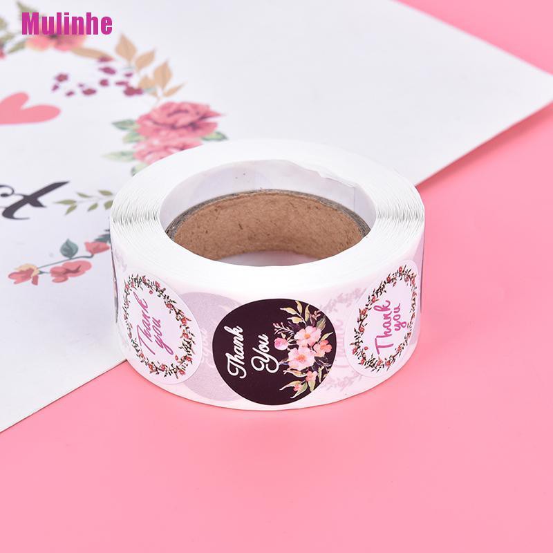 Cuộn 500 Miếng Dán Niêm Phong Bao Bì In Chữ Thank You Và Hoa Độc Đáo Tiện Dụng