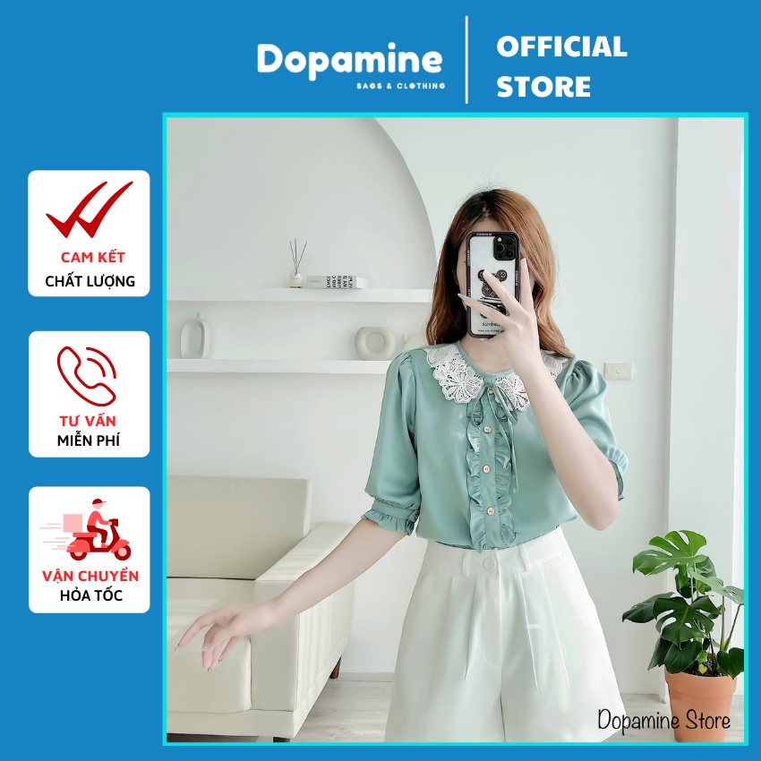 Áo sơ mi nữ tay ngắn thiết kế cổ ren kiểu Hàn Quốc cao cấp - Kèm ảnh thật có sẵn 3 màu