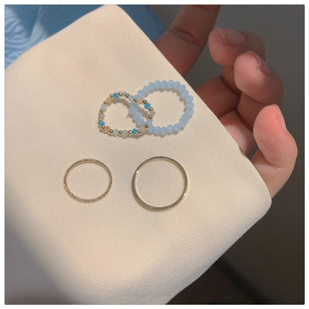 Cod Qipin Bộ 4 Nhẫn Kim Loại Xỏ Hạt Pha Lê Nhiều Màu Sắc Trang Sức Thời Trang Làm Quà Tặng Cho Nữ