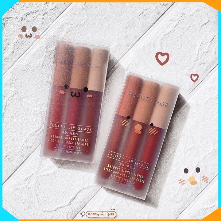 Set 3 Cây Son Kem Lì Herorange Fluffy Lip Glaze-2 SET khác nhau- 6 Màu khác nhau