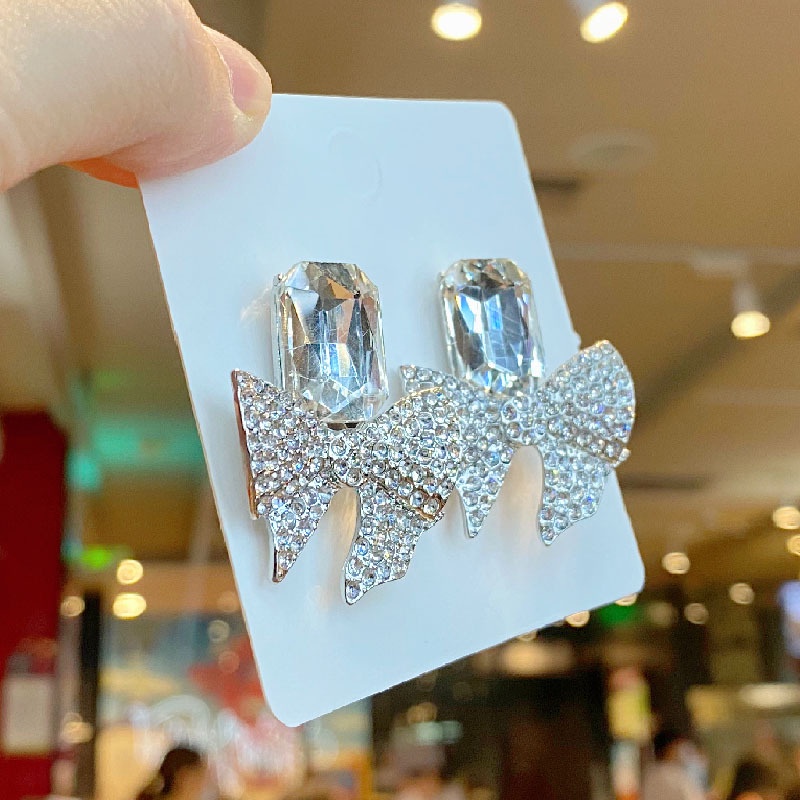 Cặp bông tai mạ bạc 925 hình nơ đính đá sang trọng