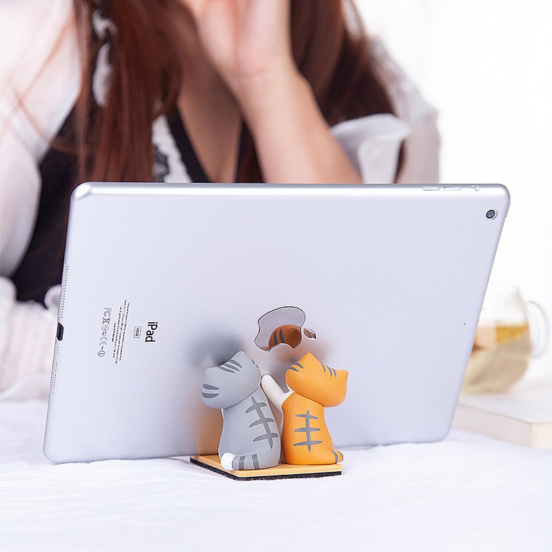 Giá đỡ điện thoại mèo màu cam trang trí để máy tính, bàn làm việc dễ thương