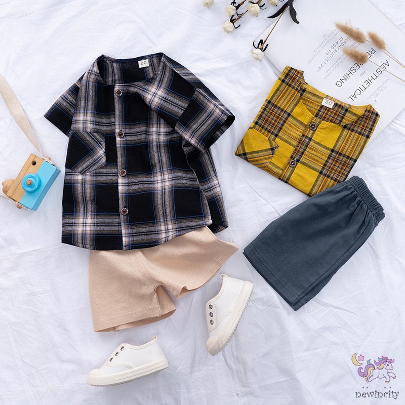 Set Áo Ca Rô + Quần Short Thời Trang Cho Bé Trai