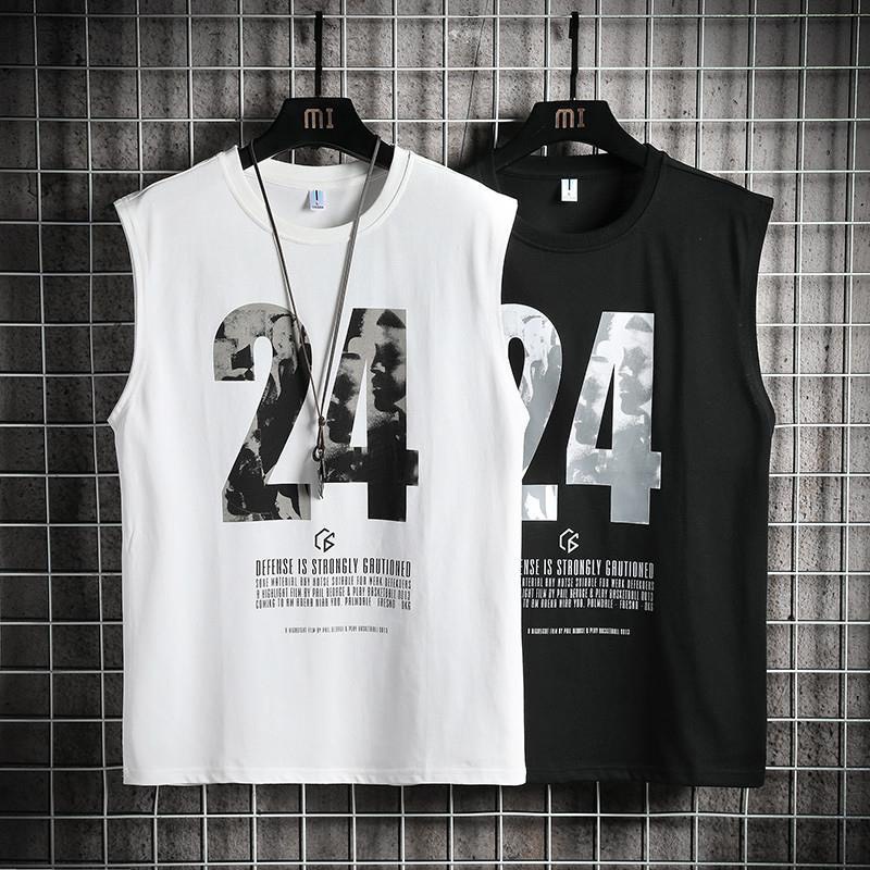 Áo Ba Lỗ Nam Nữ Form Rộng, Áo Thun Tanktop Unisex Rộng Nách Phong Cách Thể Thao Thấm Hút Mồ Hôi In Số 24