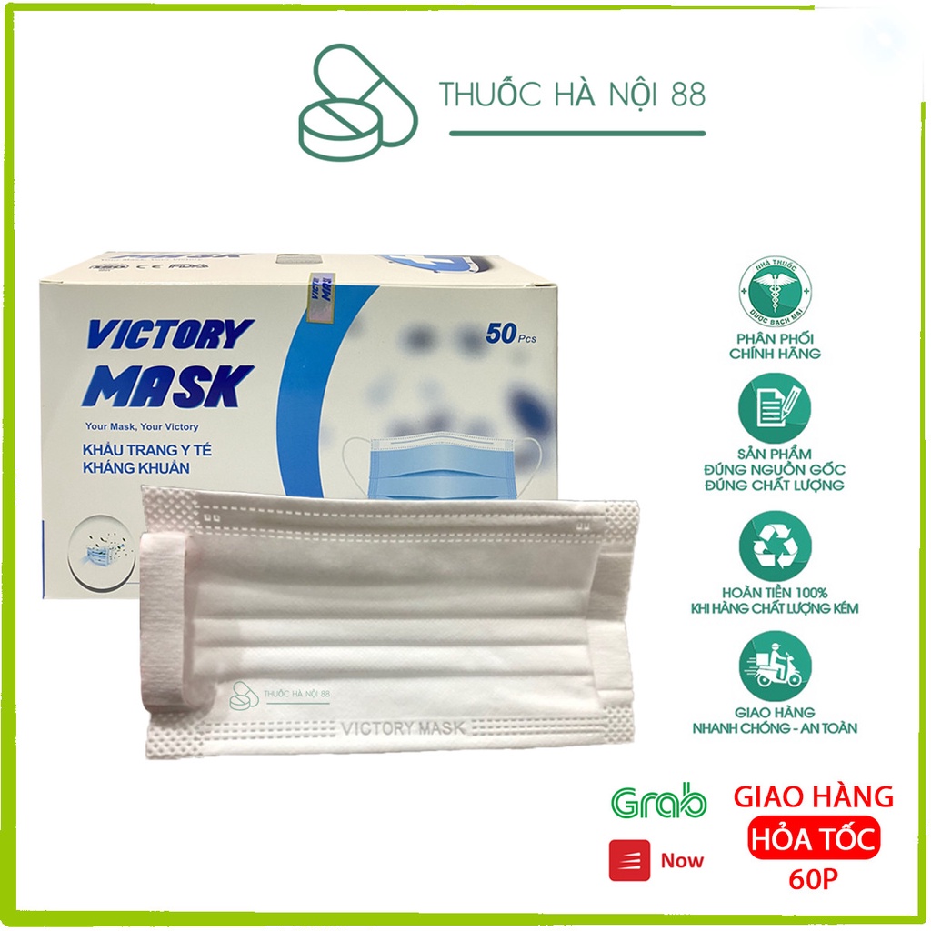 Khẩu trang quai mềm Victory mask y tế 4 lớp kháng khuẩn đeo cả ngày không đau tai hộp 50 cái