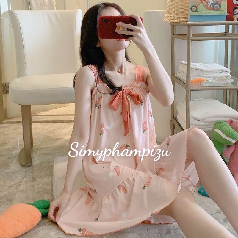 Váy bầu Ngủ , váy 2 dây nữ bản to dáng suông đuôi cá mới đẹp mặc nhà mùa hè V284