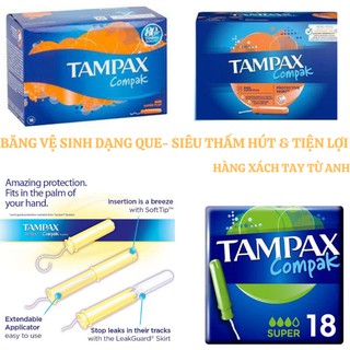 💖 Băng Vệ Sinh Tampon Tampax Compak - Dạng Que - Nhỏ Gọn - Thấm hút cực tốt tích hợp đi bơi - du lịch không phải lo lắng