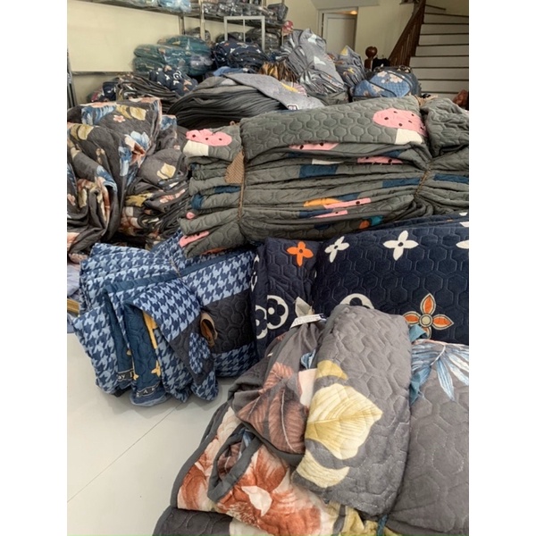 Bộ ga gối nỉ nhung trần bông cao cấp hoạ tiết nhập khẩu đủ size