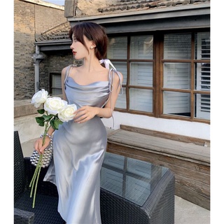 Đầm Lụa Cổ Đổ Cột Dây Tà Chéo Đi Chơi Dự Tiệc