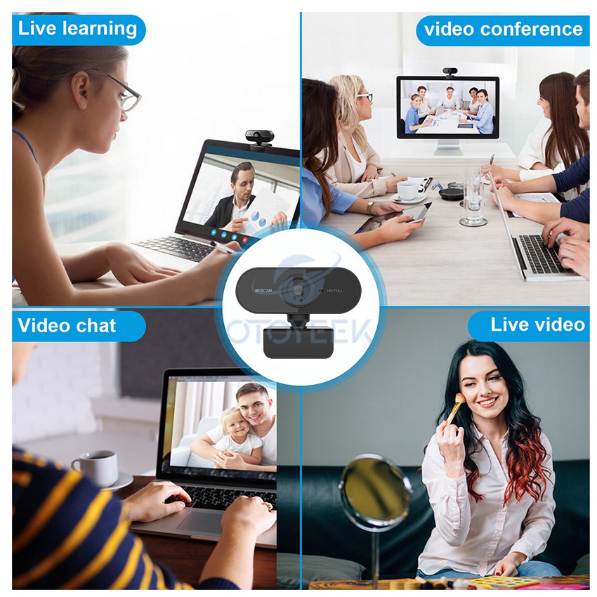 Webcam OTOYEEK dùng gọi video camera HD lấy nét tự động tích hợp micro chống ồn kết nối USB cho máy tính