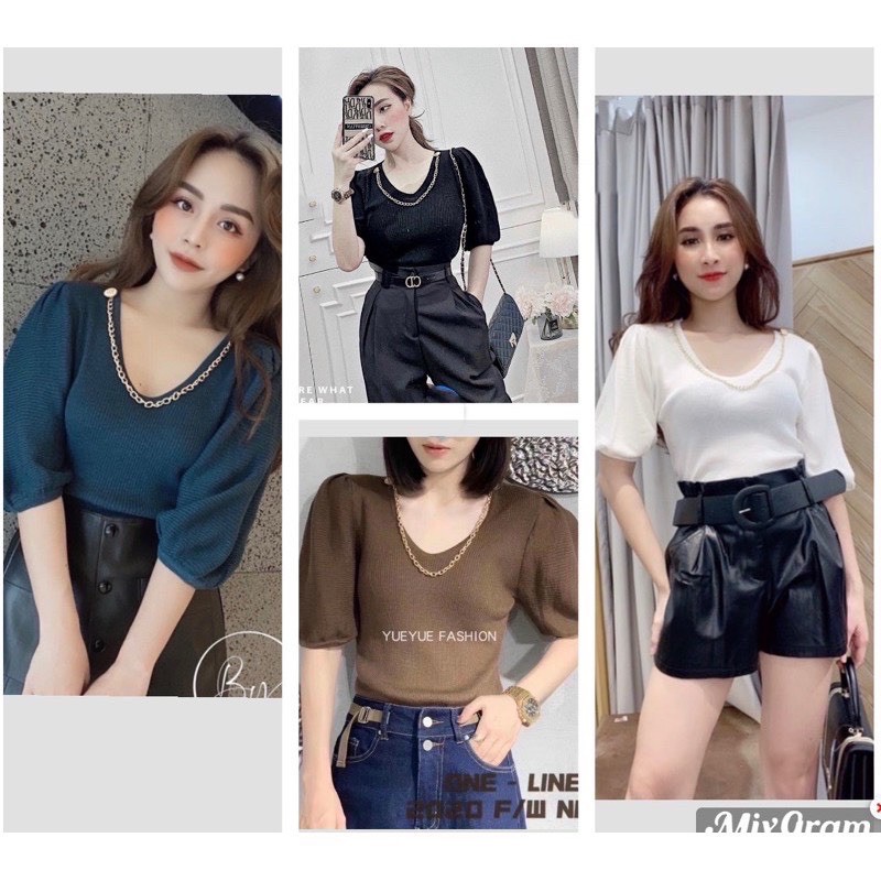 ANU512 - ÁO LEN NỮ QC CỔ TIM VIỀN XÍCH TAY BỒNG