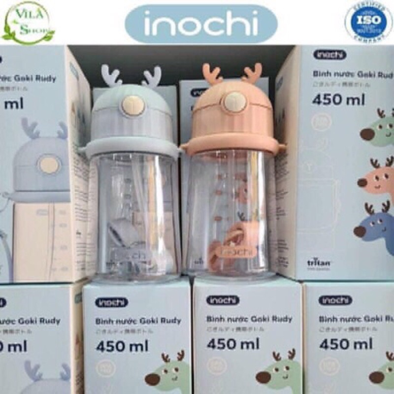 *** Bình nước hươu trẻ em Goki Rudy INOCHI 450ml - Rất đẹp - Hàng Khuyến mãi từ sữa Vinamikl-màu xanh