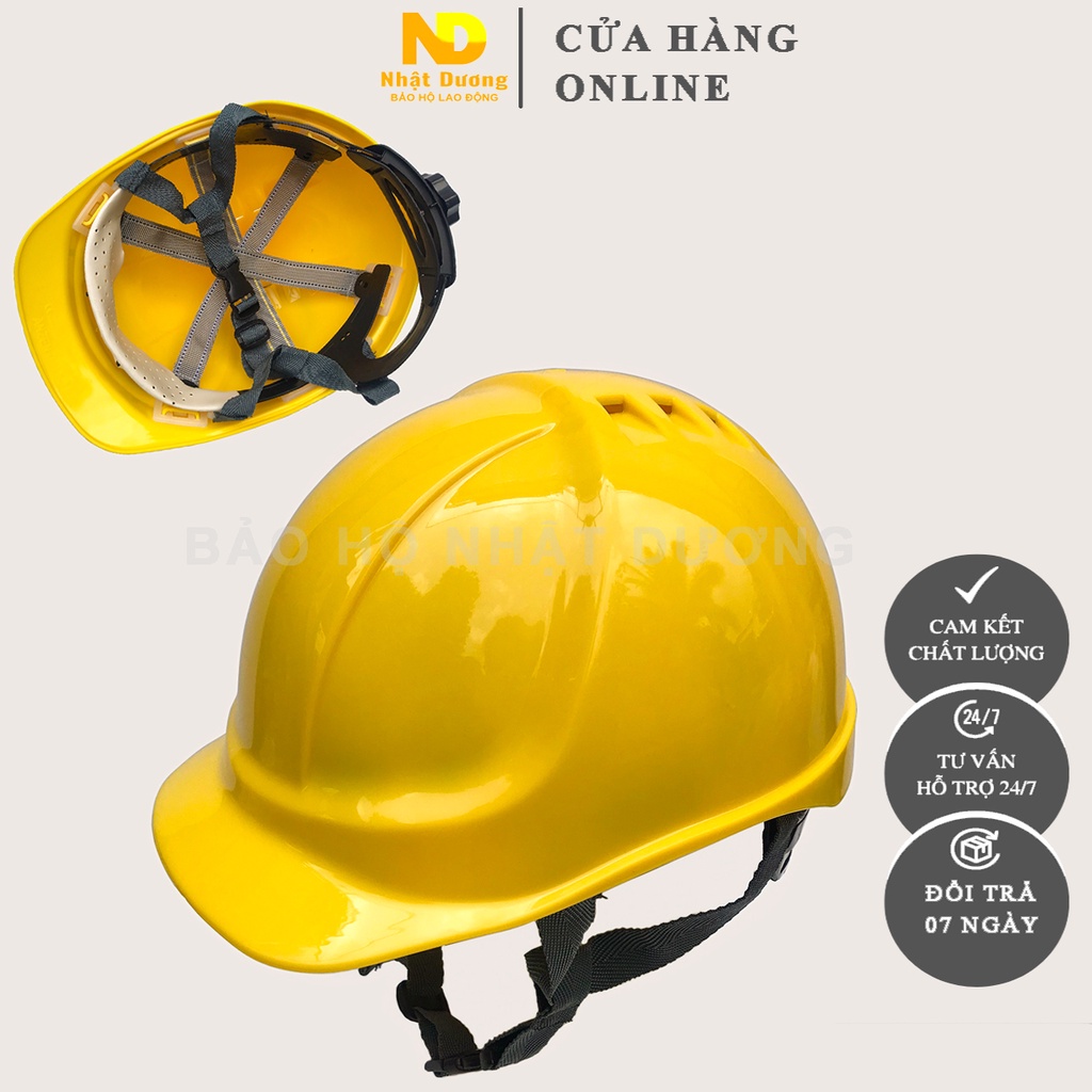 Mũ bảo hộ lao động có lỗ thoát khí khóa văn HPN09 màu vàng, Nón bảo hộ lao động thông hơi Nhật Dương