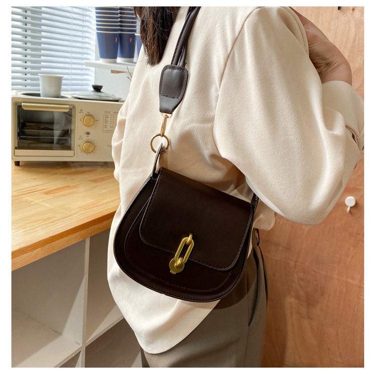 Túi Xách Nữ Đeo Chéo Hình Bầu Dục Túi Đẹp Nách Da PU Màu Đen Màu Nâu Kiểu Dáng Đơn Giản Phong Cách Hàn Quốc