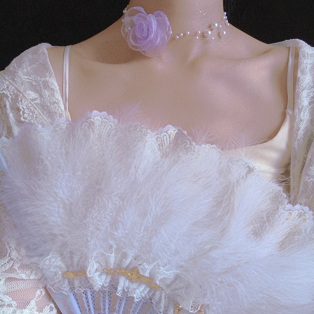 Vòng cổ choker vải lưới phối hạt ngọc trai duyên dáng thời trang cho nữ