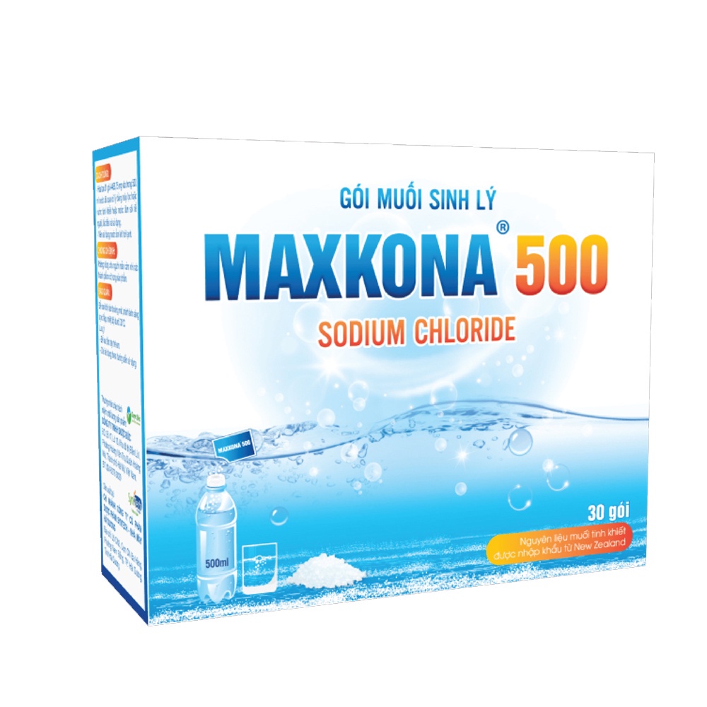GÓI MUỐI SINH LÝ MAXKONA 500 - Gói pha nước muối sinh lý súc họng, nước muối súc miệng rửa mũi