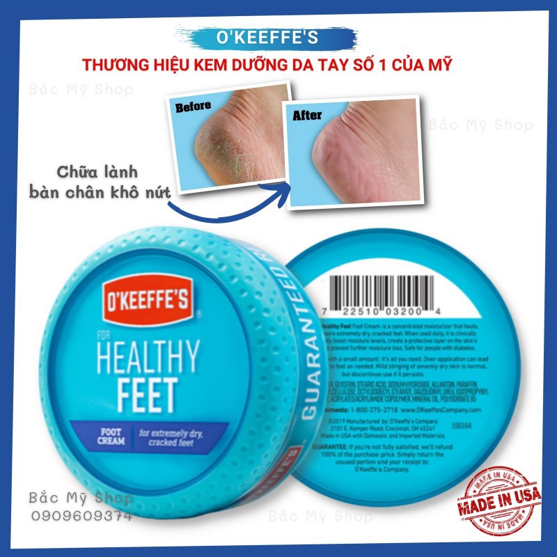 [Hàng Mỹ - Mẫu Mới] Kem dưỡng gót chân dành cho da khô nứt nẻ O'Keeffe's Healthy Feet 85g