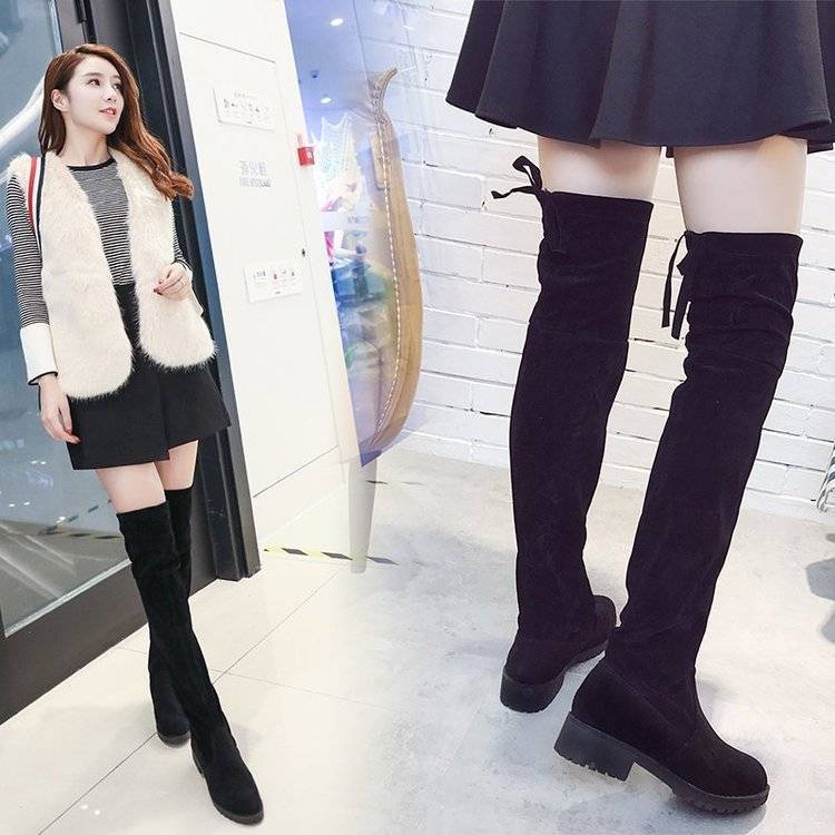 Giày cao cổ nữ, nữ qua đầu gối, ủng đơn, short trẻ em, học sinh, thời trang hàn quốc,kku