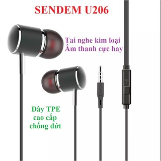 Tai nghe nhét tai kim loại Sendem U206 dây dù cao cấp chống đứt, âm thanh cực hay