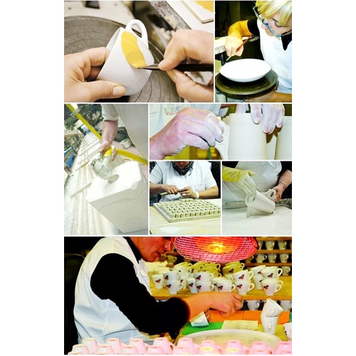 Volcano Bộ đĩa và ly sứ cà phê Ancap Cappuccino 180ml vẽ tay lên quai