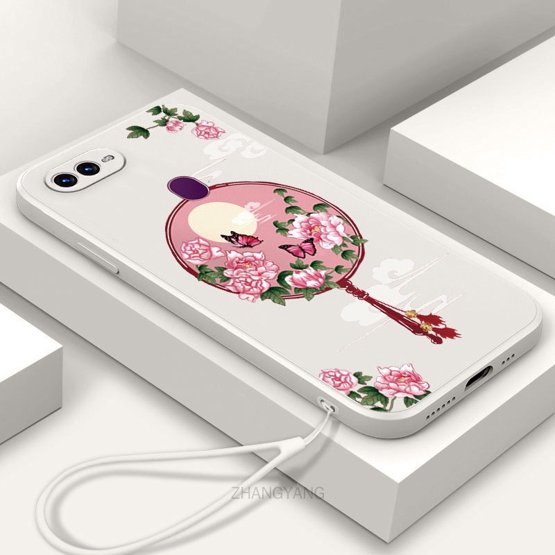 Ốp Điện Thoại Silicon Mềm Họa Tiết Hoa Mẫu Đơn Có Dây Đeo Cho oppo a5s a12 a7 f9
