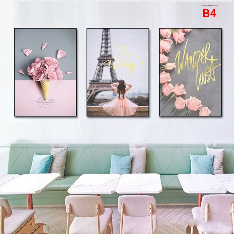 Set bộ 3 tranh canvas trang trí hot nhất VUADECOR khung gỗ, tặng kèm đinh, không cần khoan tường