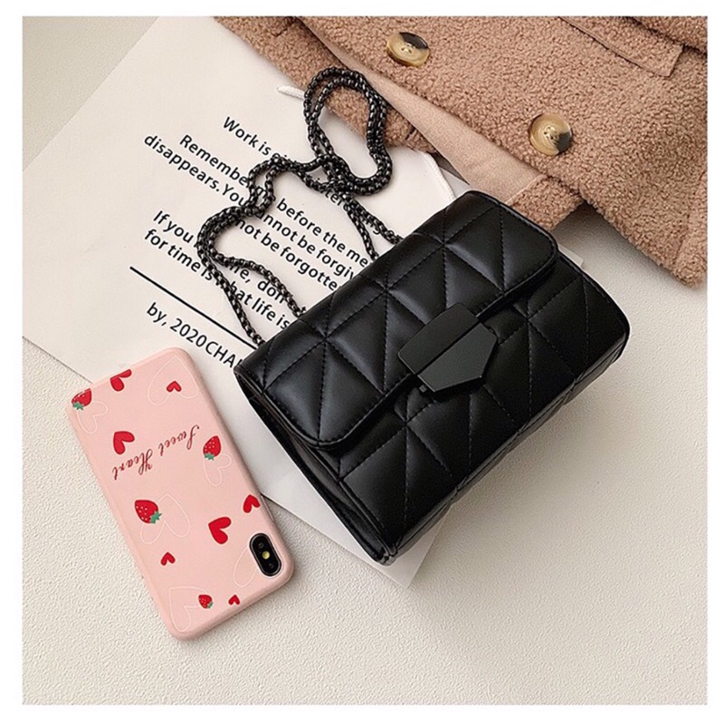 Túi Xách Nữ Đen Đeo Vai Đi Làm Đi Chơi Chất Da Dây Xích Cao Cấp - Túi 04