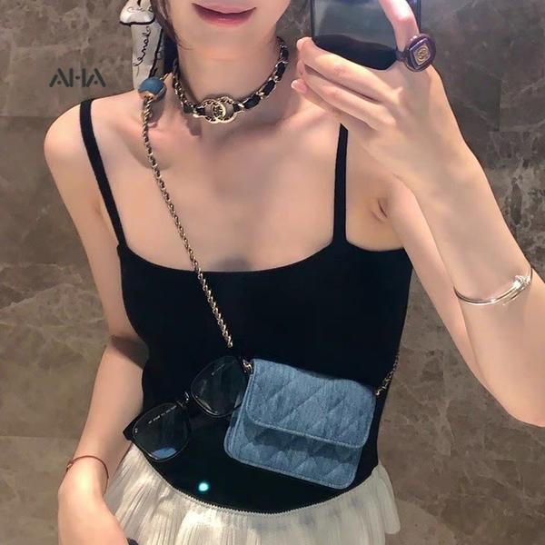 Túi đeo chéo AHA official vải denim thiết kế họa tiết kim cương thời trang dành cho nữ