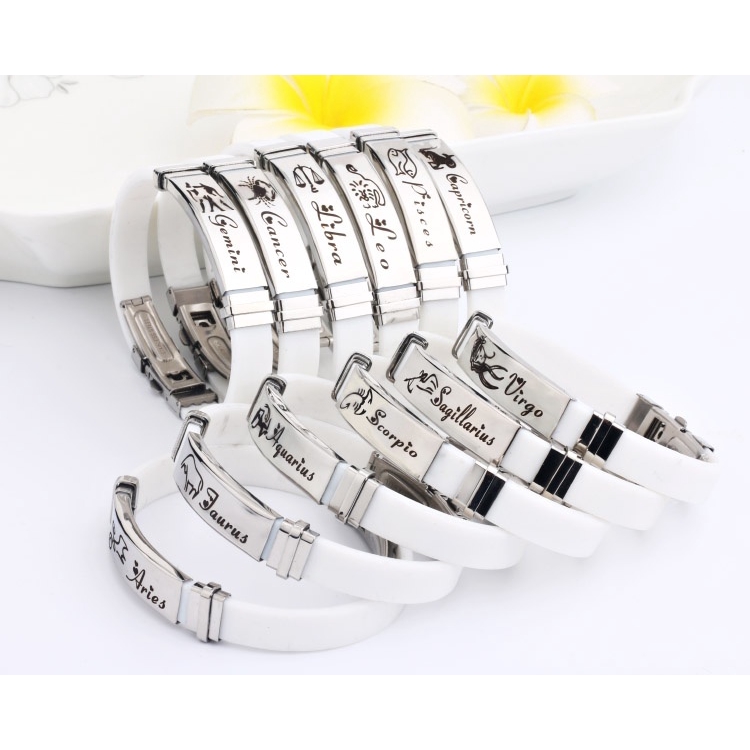 Vòng Tay Silicon Mặt Kim Loại Khắc Hình 12 Cung Hoàng Đạo Thời Trang Cho Nữ 2021