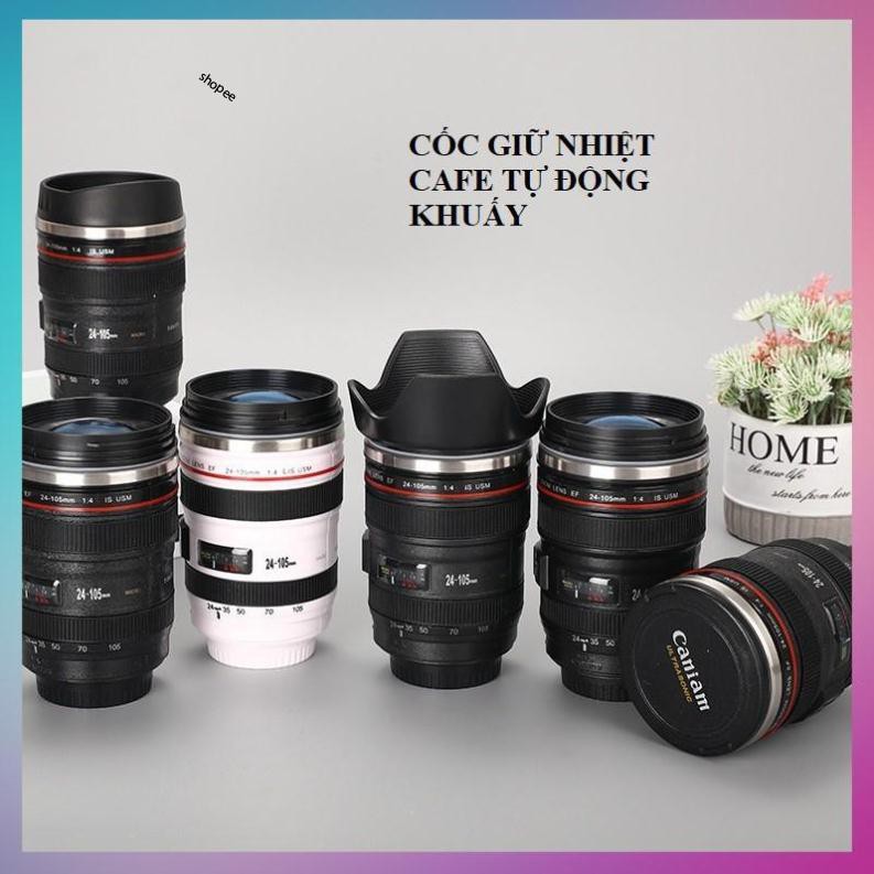 Ly Giữ Nhiệt CaFe - Cốc Giữ Nhiệt CaFe Tự Động Khuấy Hình Ống Kính Lens Máy Ảnh