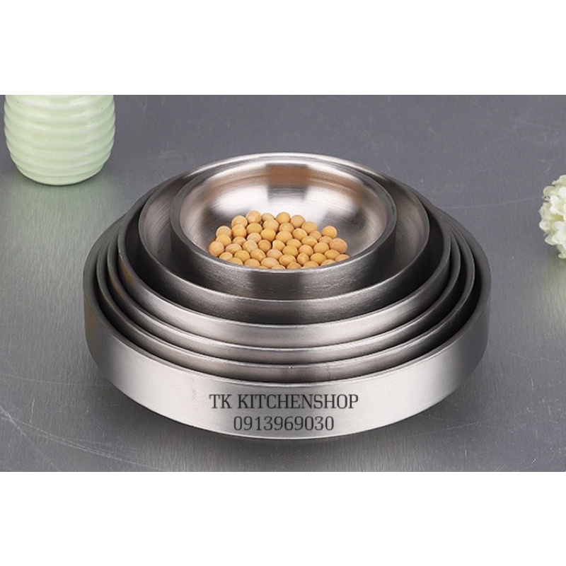 Đĩa inox 2 lớp đựng banchan , nước chấm, gia vị phong cách Hàn Quốc, thiết kế nhỏ xinh , chất liệu inox cao cấp